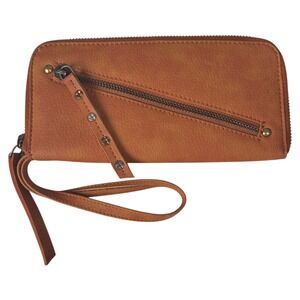 Free People‎ Vegan Leather Wallet Clutch Wristlet Zip Tan Bohemian Boho NWOT